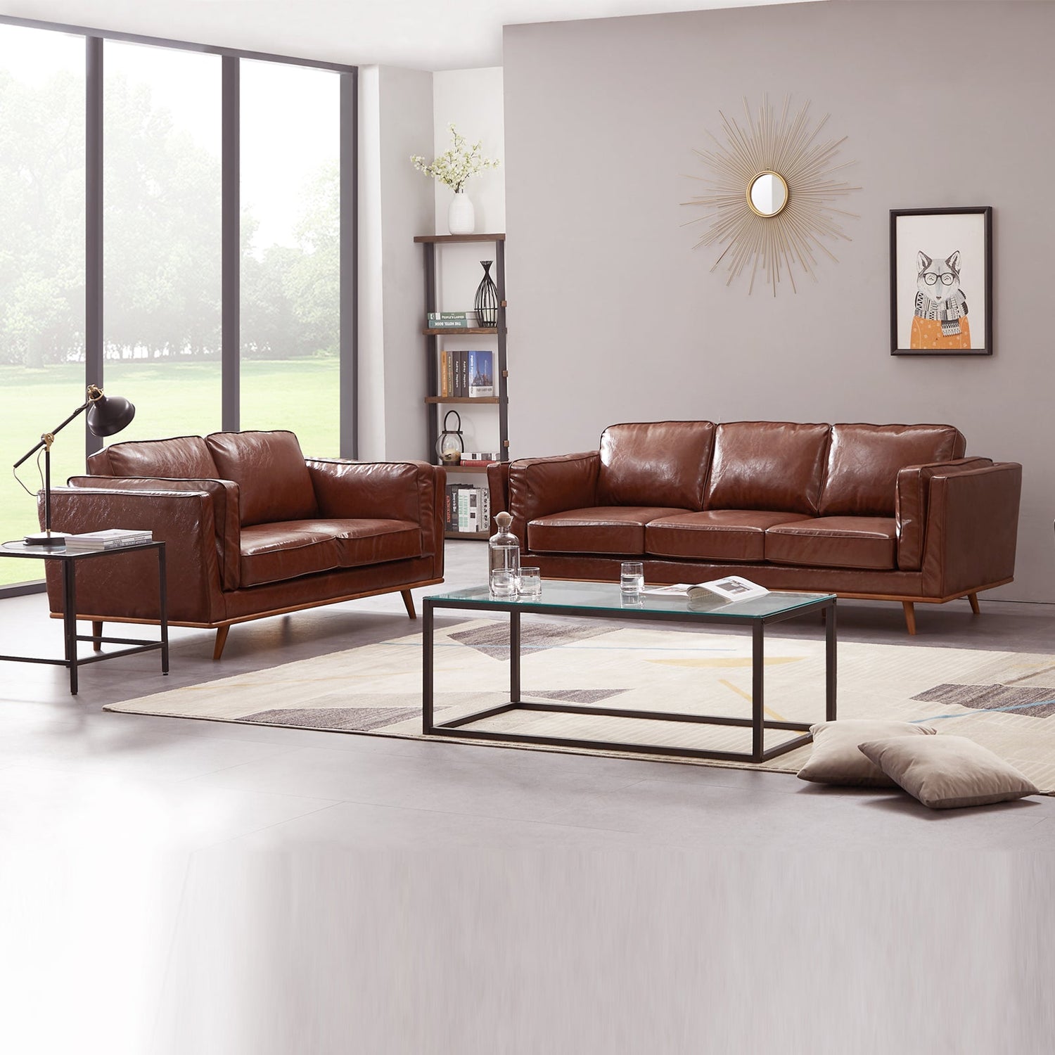York 3+2 Seater Sofa Fabric/Leatherette Lounge Set with Wooden Frame