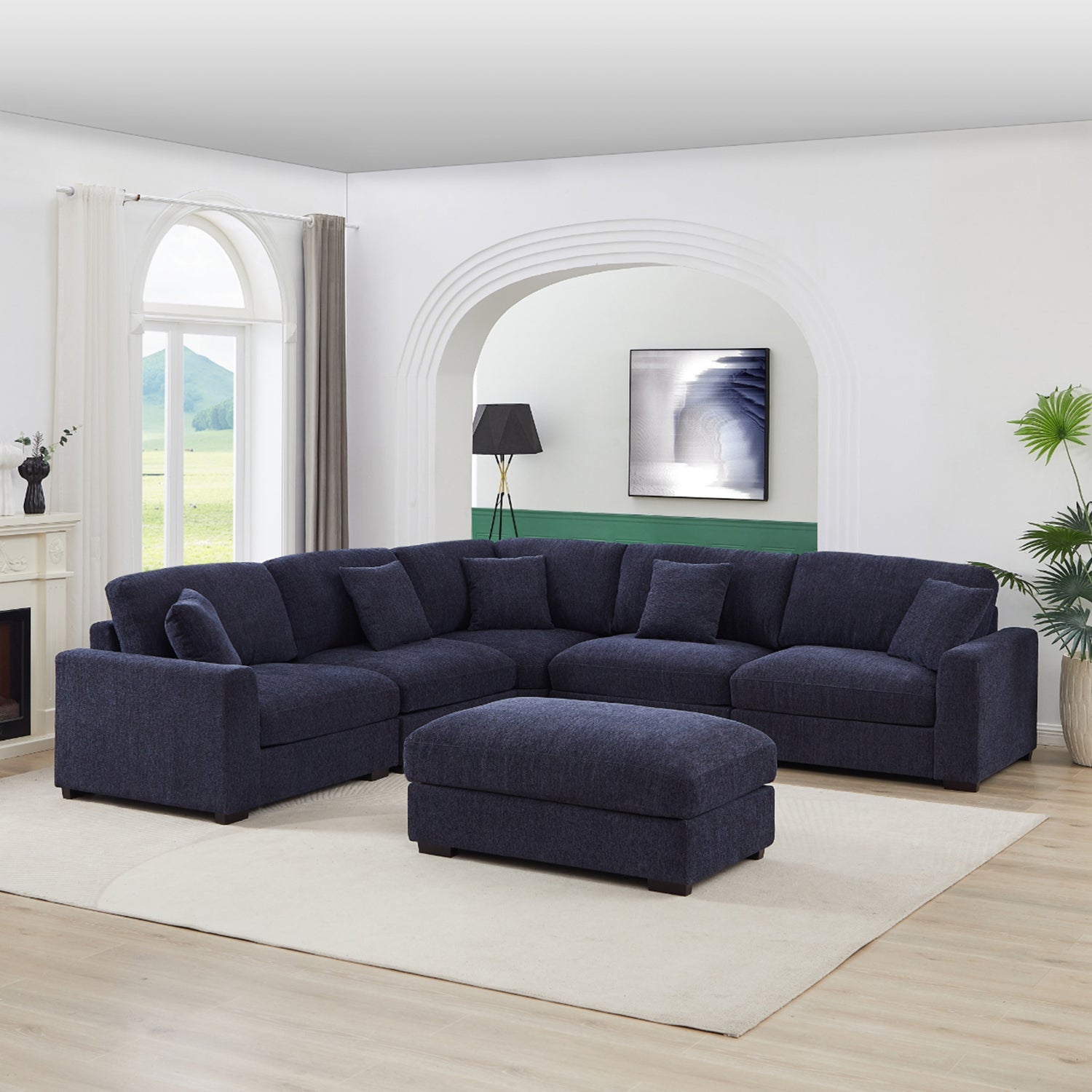 Orion Large Corner Sofa Premium Fabric Upholstery Wooden Frame Ottoman
