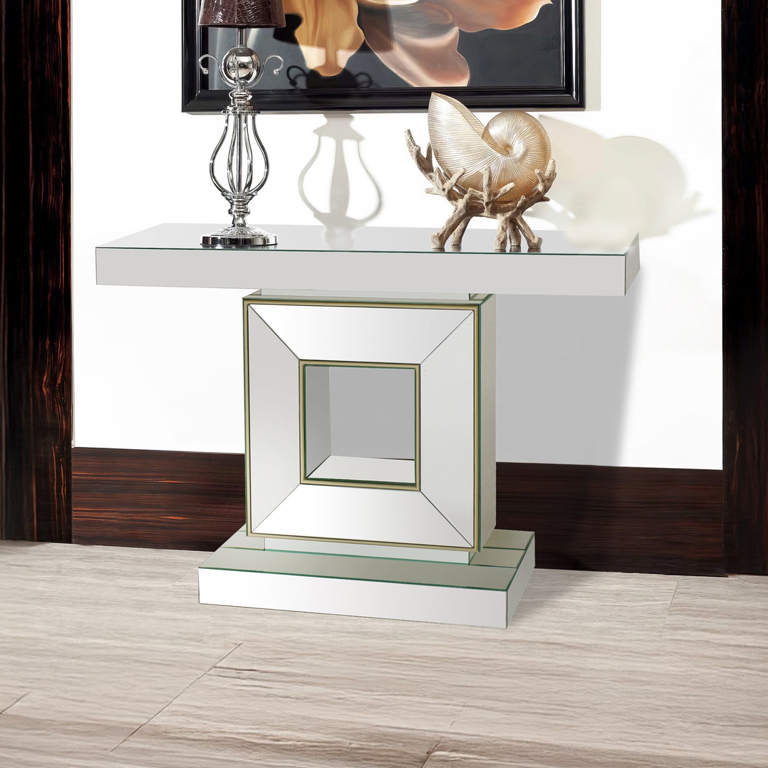 Cuba Hall Table Rectangular Shape MDF & Mirror Attractive Base