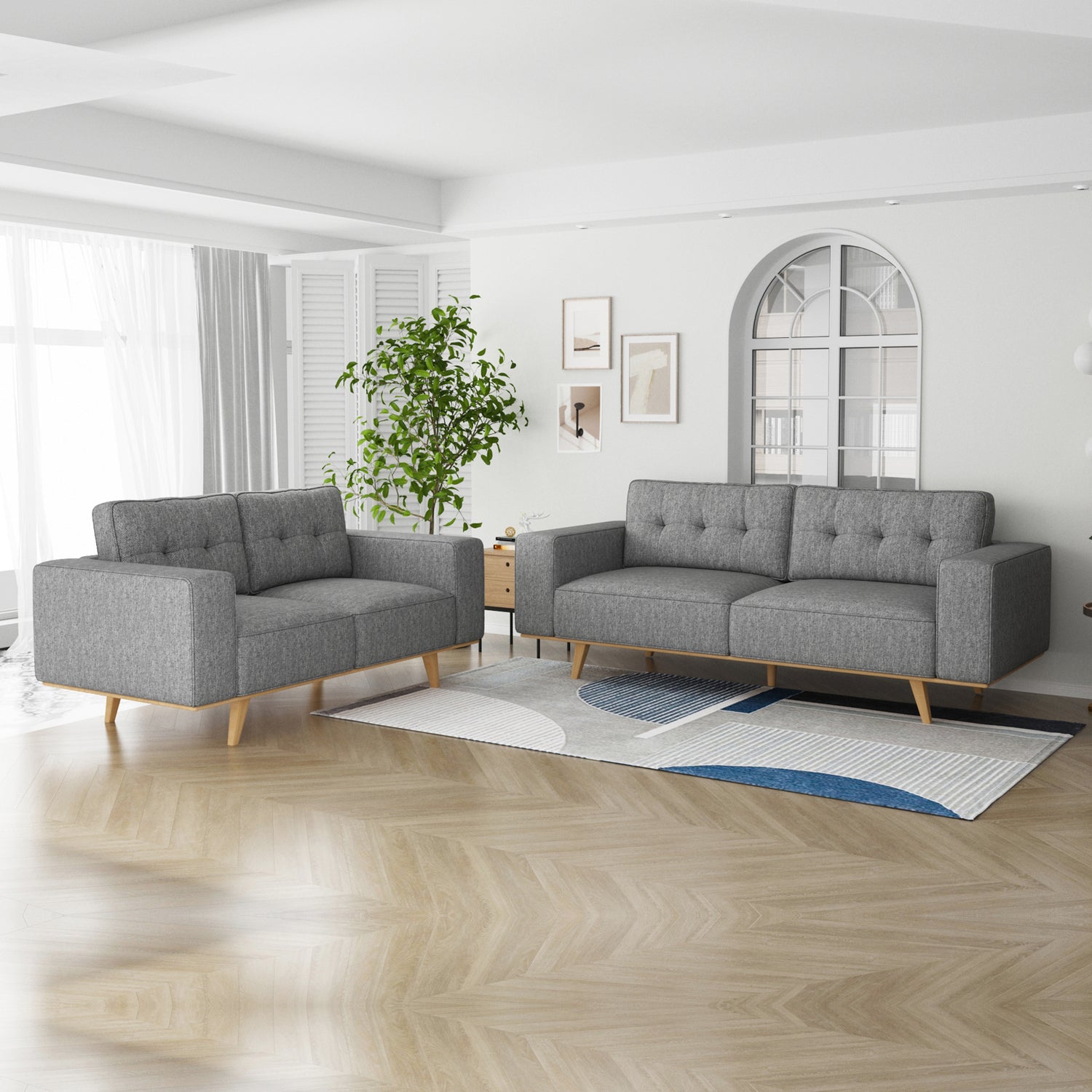Dallas 3+2 Seater Fabric Sofa in Grey with Wooden frame