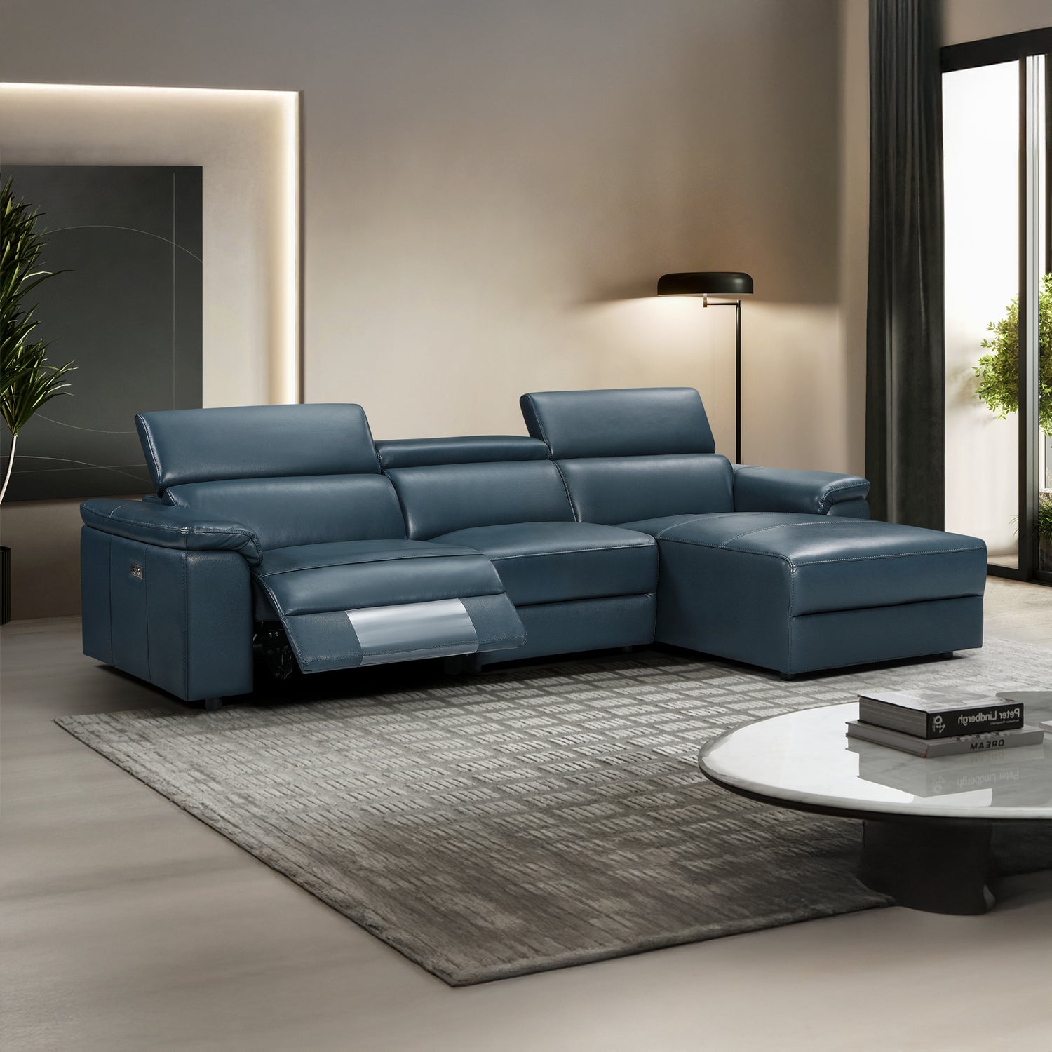 Julian Recliner Chaise Sofa Genuine Leather Elegant Upholstery Electric Recliner Plastic Legs