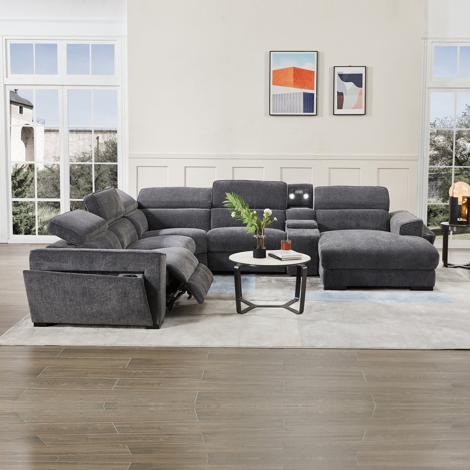 Sorrento Electric Recliner Chaise Sofa with Wireless Charging