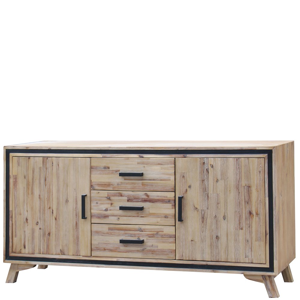 Buffet Sideboard in Silver Brush Colour with Solid Acacia & Veneer Wooden Frame Storage Cabinet with Drawers