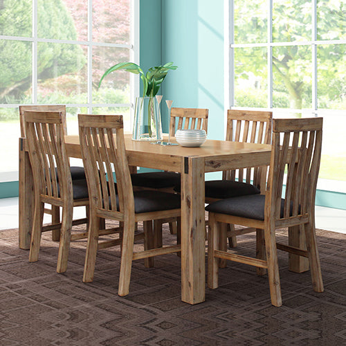 Nowra Solid Acacia Timber Large Size Dining Table With 8X Linen Upholstered Chair