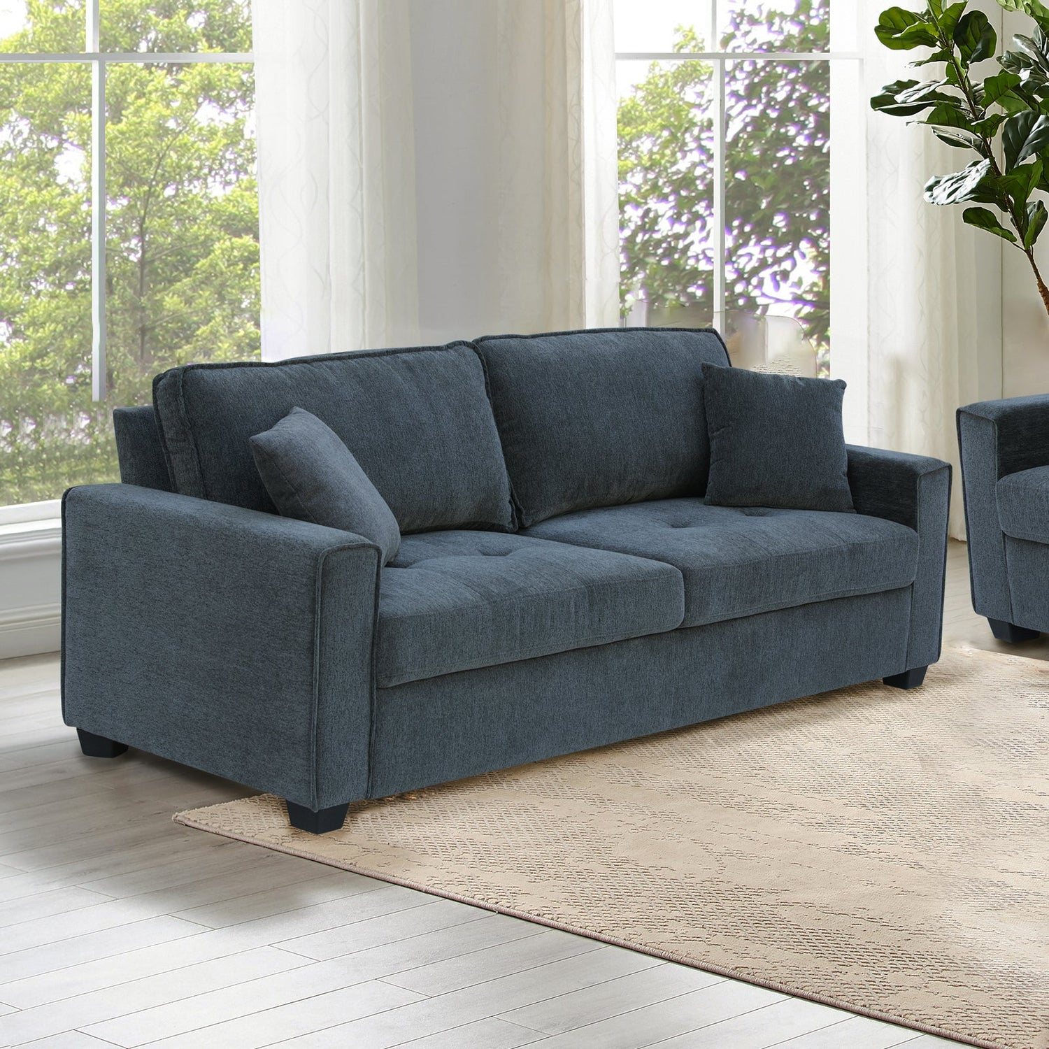 Milano 2 Seater Grey Sofa Set Polyester Fabric Multilayer Two Pillows Attached Individual Pocket Spring