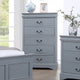 Spencer Solid Wooden Grey Colour Tallboy with 5 Drawers Metal Handles