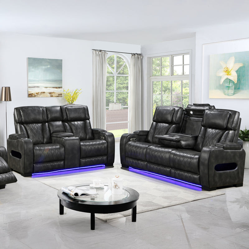 Empire 3R+2R Leatherette Electric Recliner Sofa Set LED Lighting