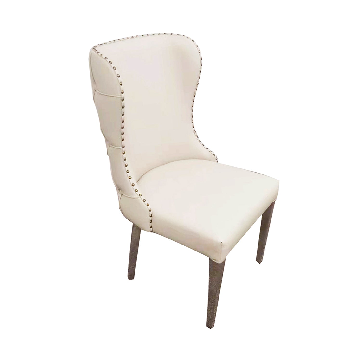 Crown 2X Leatherette Upholstery Dining Chair with Tufted Button on Back & Metal Studded Border