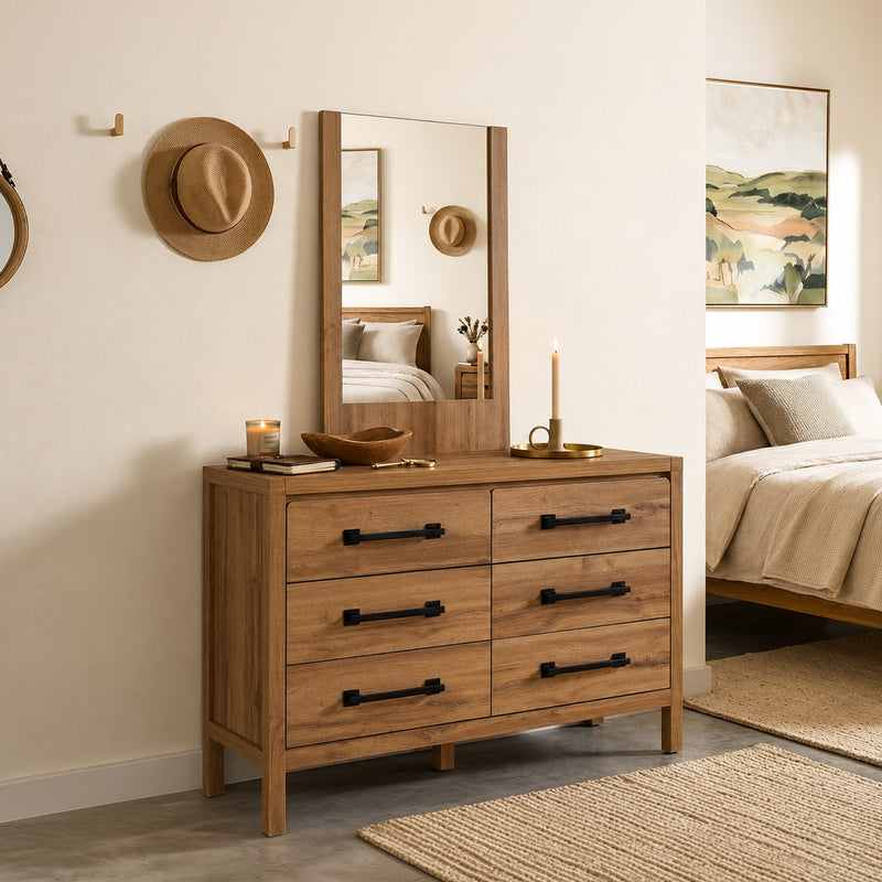 Toffee Bedroom Suite – 5/4 Piece Set with Dresser & Tallboy in Oak Finish