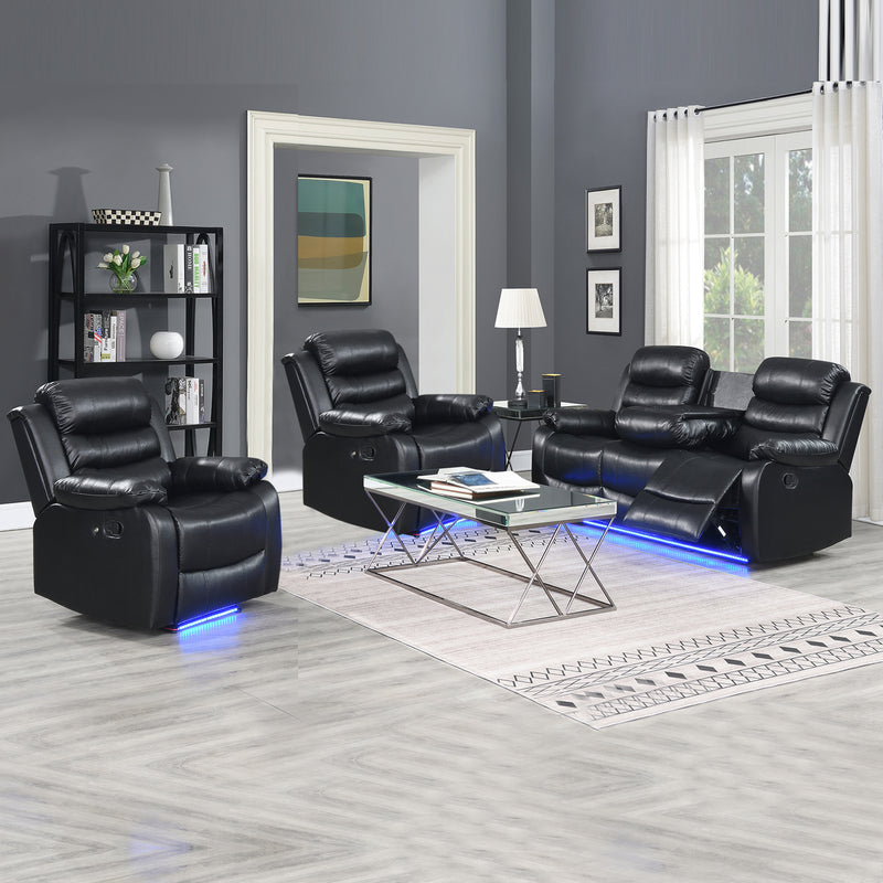 Chelsea 3R+1R+1R Seater Leatherette Recliner Console & LED Lights