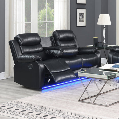 Chelsea Multiple Seater Recliner Sofa Leatherette Console & LED Lights