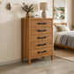 Toffee Timber Look Tallboy with 5 Drawers