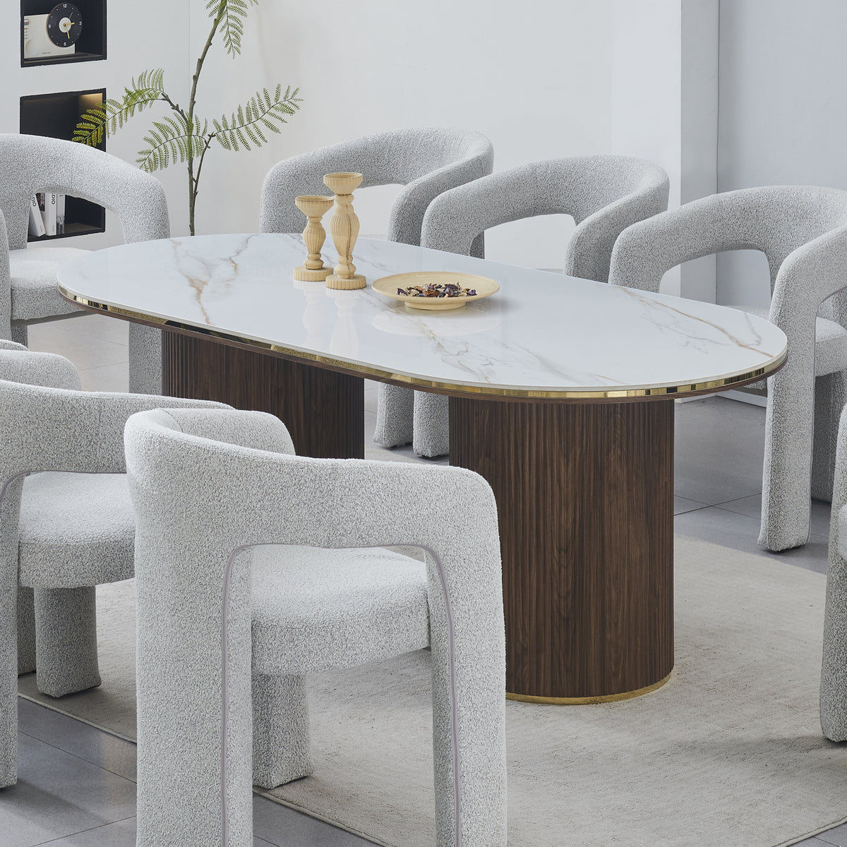 Archie Dining Table with Sintered Stone Top & Timber-Look Finish