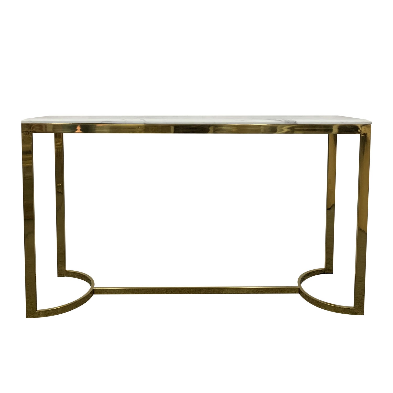 Fancy Stainless Electroplating Titanium Gold Frame & White Faux Marble Top Hall Table