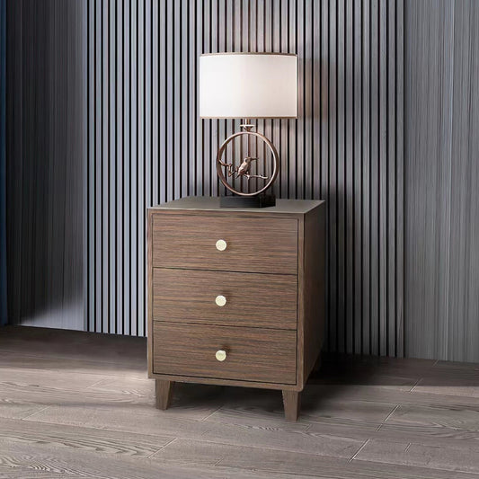 Apex Bedside Table MDF & Veneer Board Three Storage Drawers Metal Handles