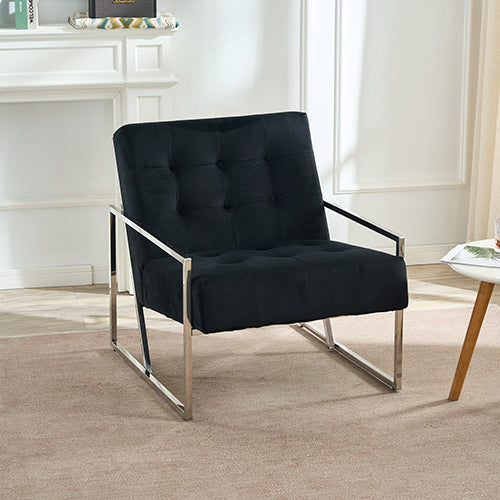 Comfy Velvet Carman Accent Chair with Metal Base – Deep Quilted Backrest