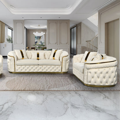 Duke 3+2 Seater Sofa Velvet Solid Wood Plywood Gold/Silver Stainless Steel