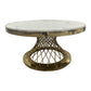 Diana Coffee Table Round Shape White Faux Marble Top Spiral Base Stainless Electroplating Titanium Gold