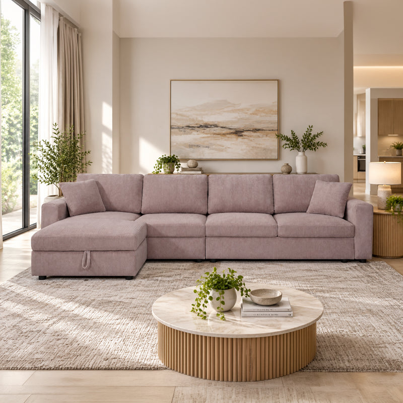 Iris 5-Piece Modular Corduroy Sofa with Storage Chaise
