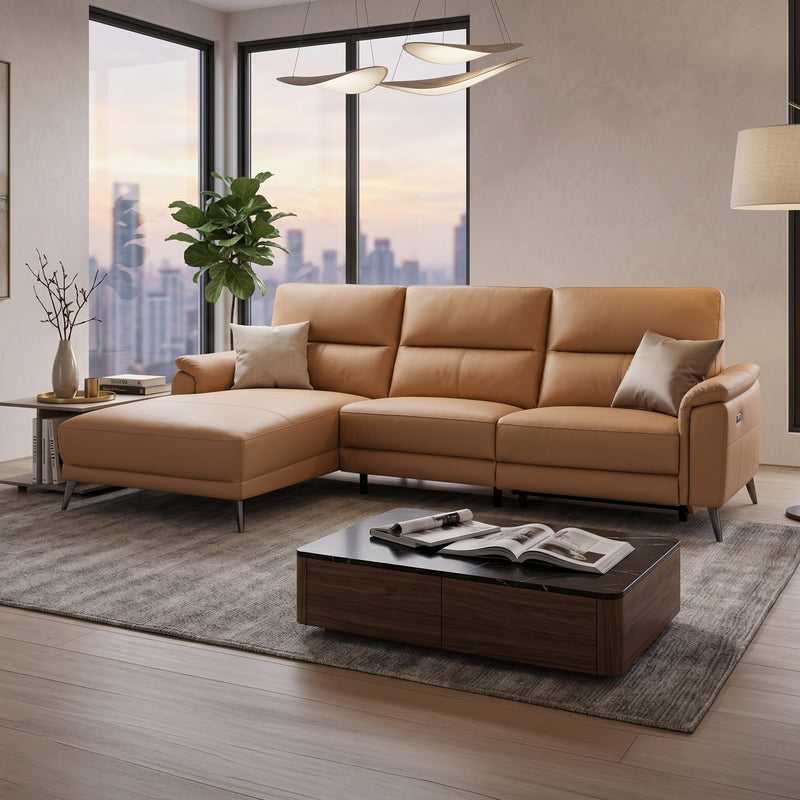 William Top Grain Leather Electric Recliner Chaise Sofa with Storage