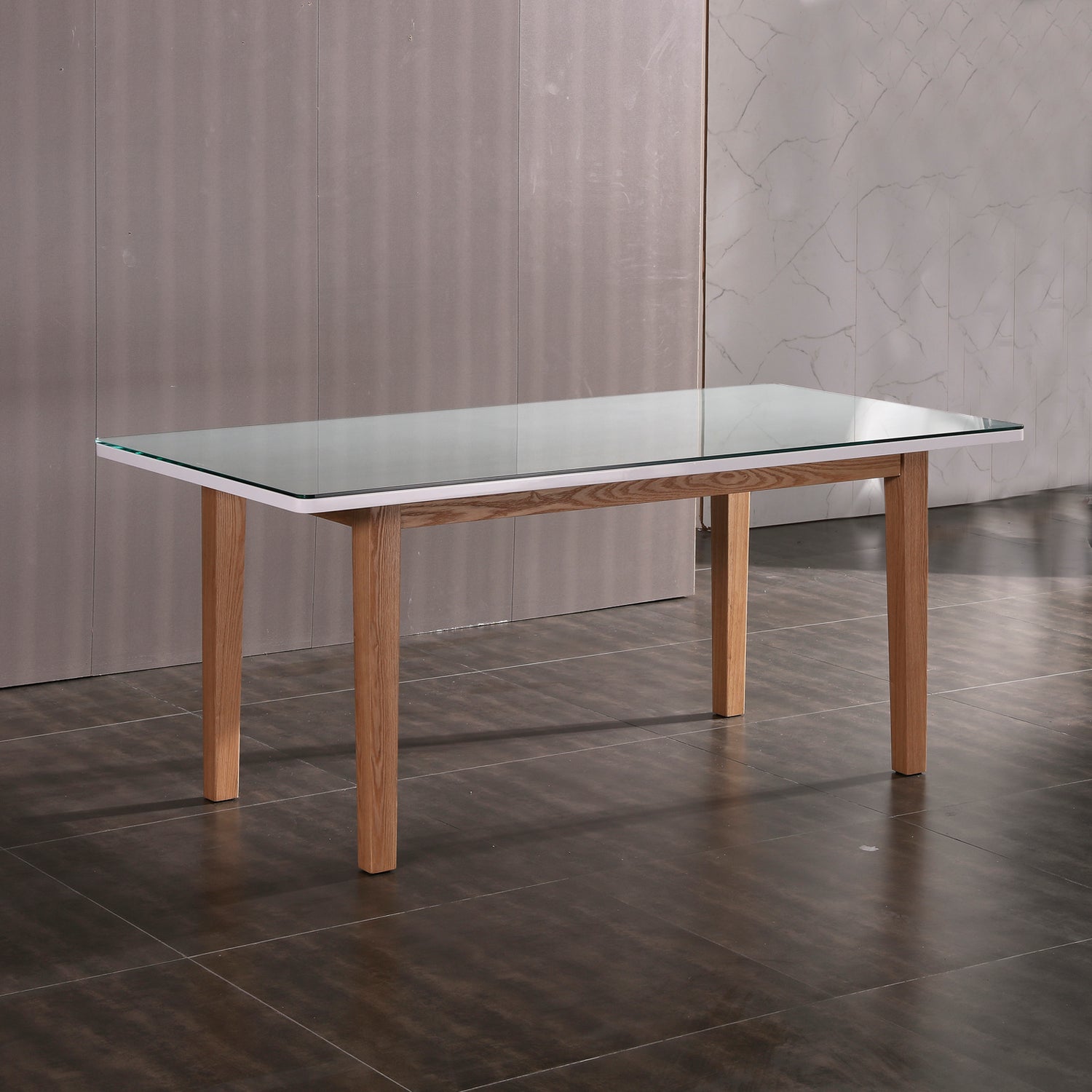 Galaxy Dining Table White Top with High Glossy Finish & Tempered Glass on Solid Wooden Base