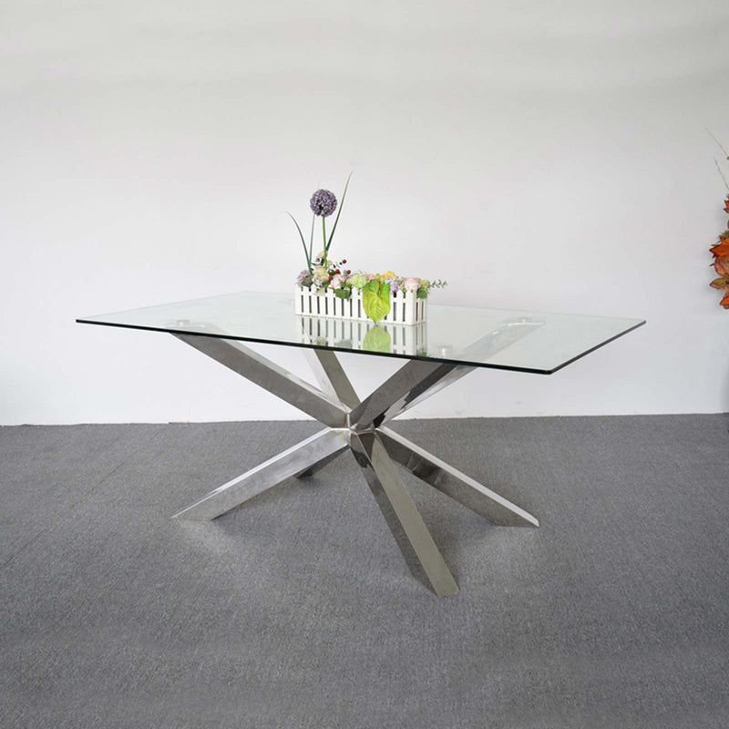 Jason Crisscross Shaped High Gloss Stainless Steel Finish Dining Table