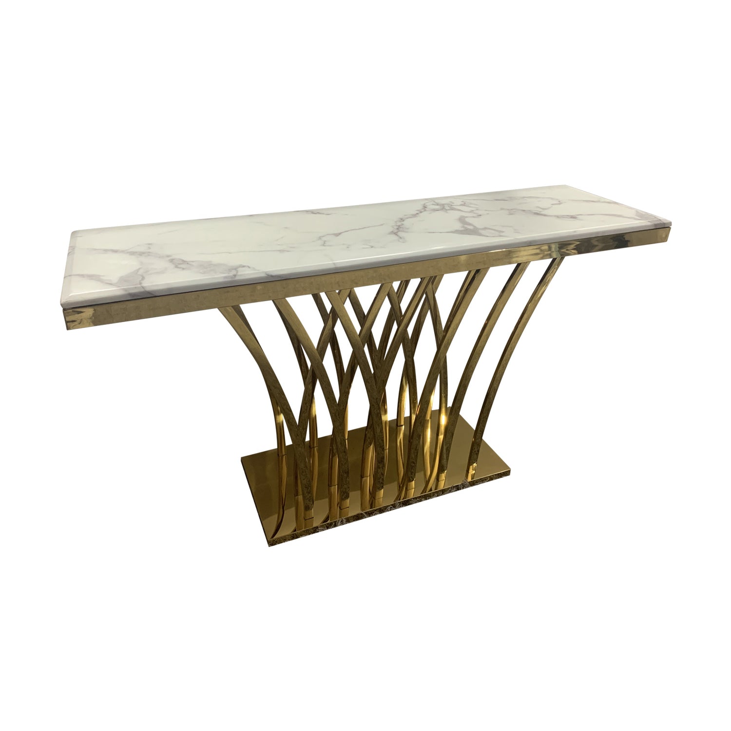 Diana Hall Table White Faux Marble Top and Spiral Stainless Gold Frame