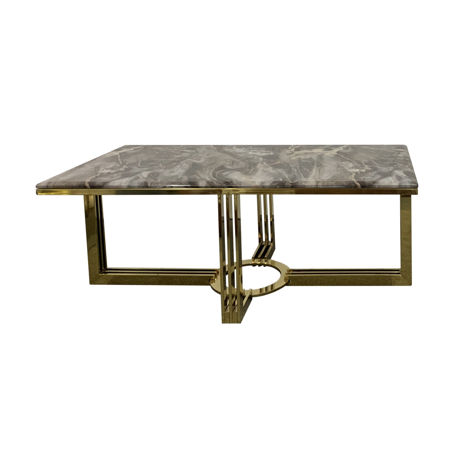 Daisy Coffee Table Faux Marble Mosaic Style Top Sturdy Feet with Stainless Electroplating Titanium Gold