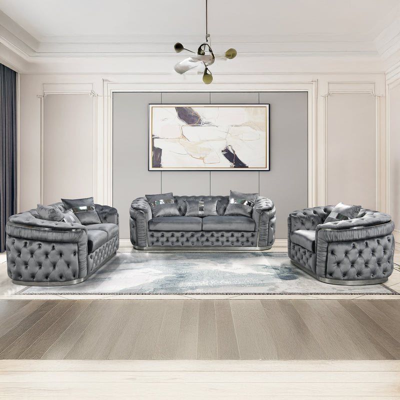 Duke 3+2+1 Seater Sofa Velvet Solid Wood Plywood Gold/Silver Stainless Steel