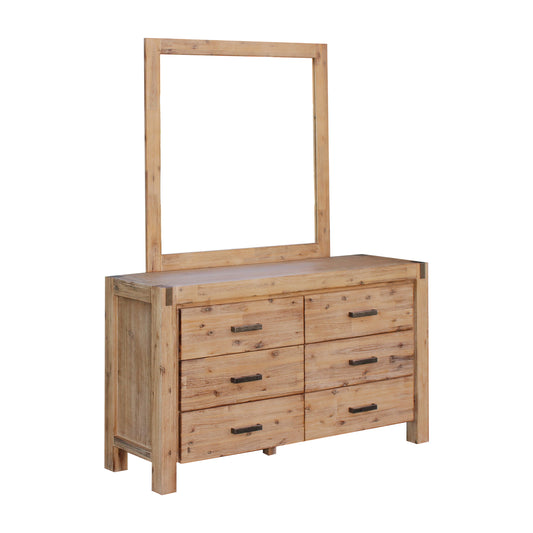 Nowra 6 Drawers Dressing Chest In Solid Acacia Timber with Mirror