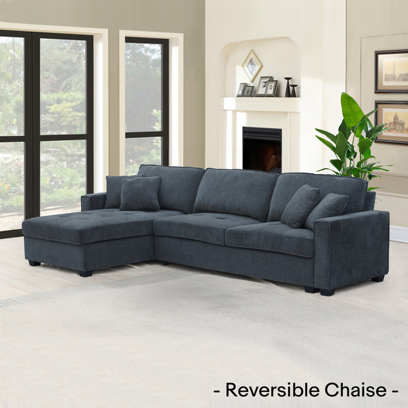 Milano Corner Sofa Chaise Reversible Polyester Fabric Multilayer Two Pillows Attached Individual Pocket Spring