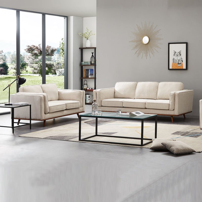 York 3+2 Seater Sofa Fabric/Leatherette Lounge Set with Wooden Frame