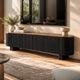 Nova TV Cabinet with Walnut Veneer Top & Black Fluted Finish