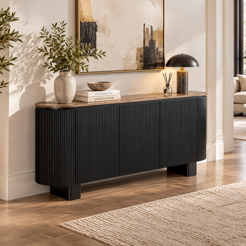 Nova Buffet with Walnut Veneer Top & Black Fluted Finish