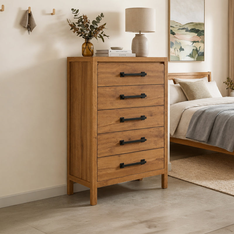 Toffee Bedroom Suite – 5/4 Piece Set with Dresser & Tallboy in Oak Finish