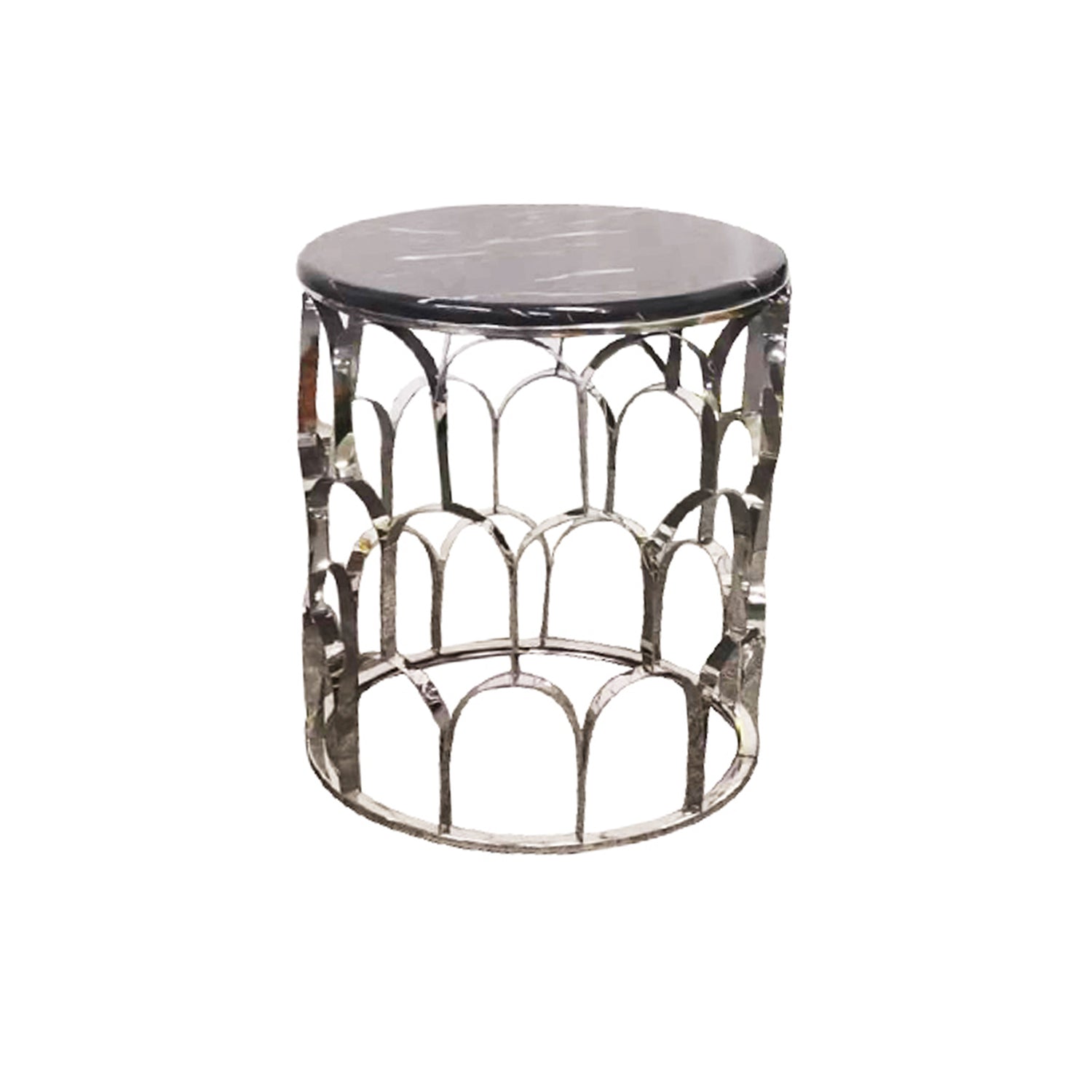 Falcon Round Lamp Table Marble Top Electroplating Silver