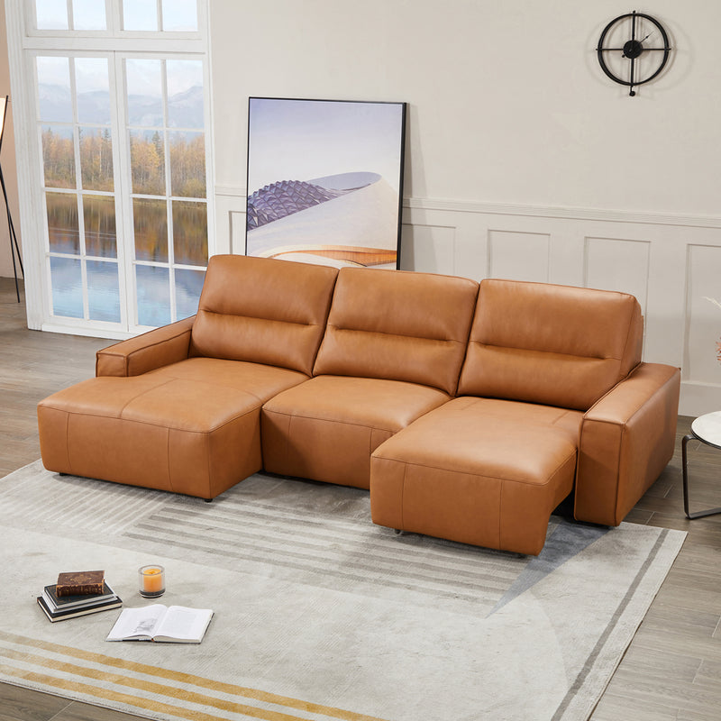 Albany 3 Seater Tan Genuine Leather Sofa Bed with Chaise