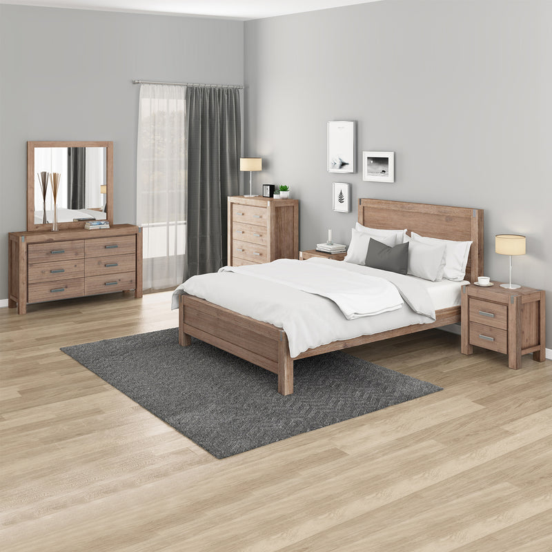 Nowra 5/4 Pcs Bedroom Suite In Acacia Timber In Multiple Size & Colour
