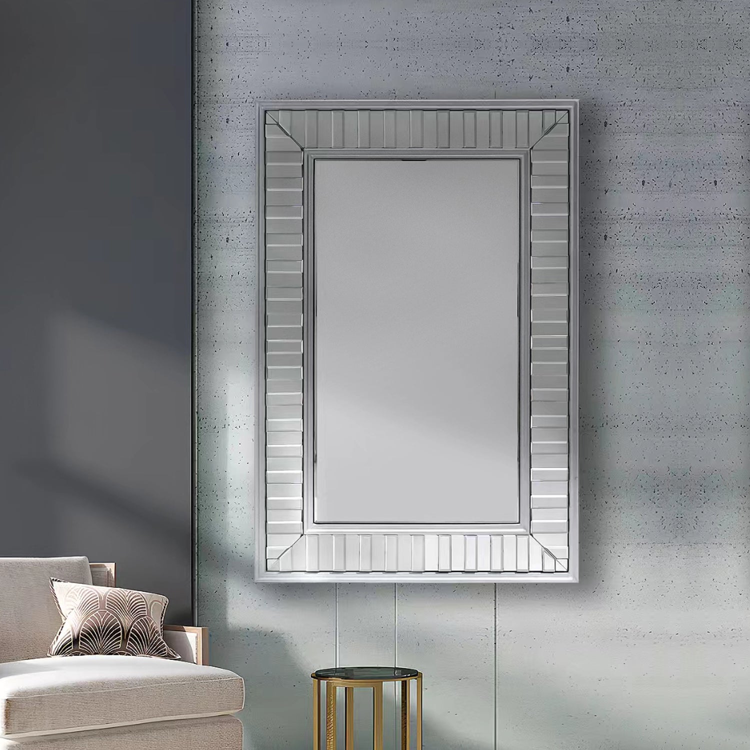 Contemporary Rectangular Wall Mirror Timeless Silver, Premium MDF & Glass