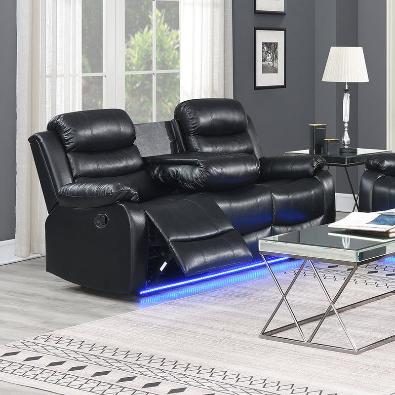 Chelsea 3R+2R Seater Leatherette Recliner Console & LED Lights