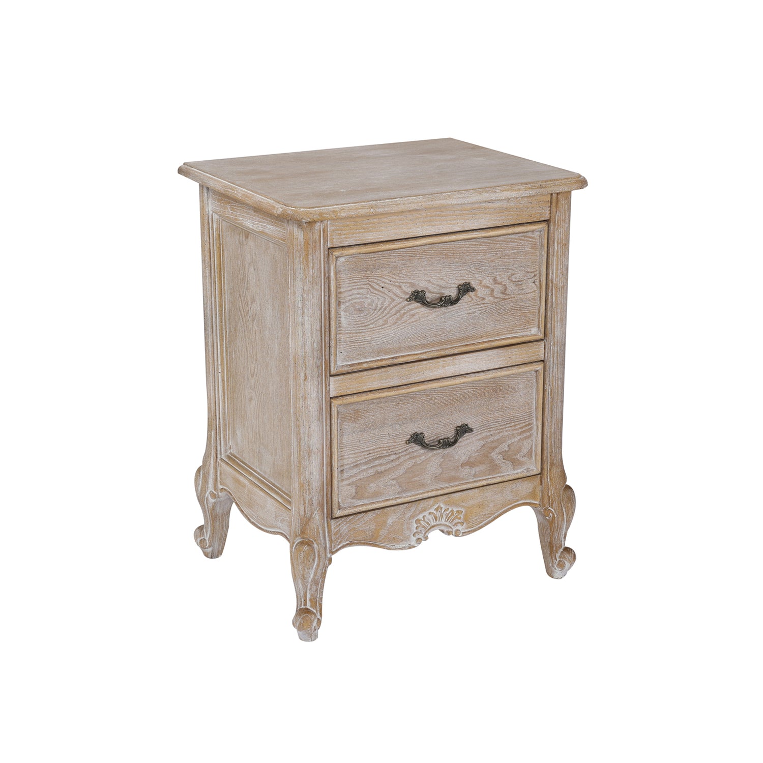 Lille Storage Drawers Bedside Table Oak Wood Plywood Veneer White Washed Finish