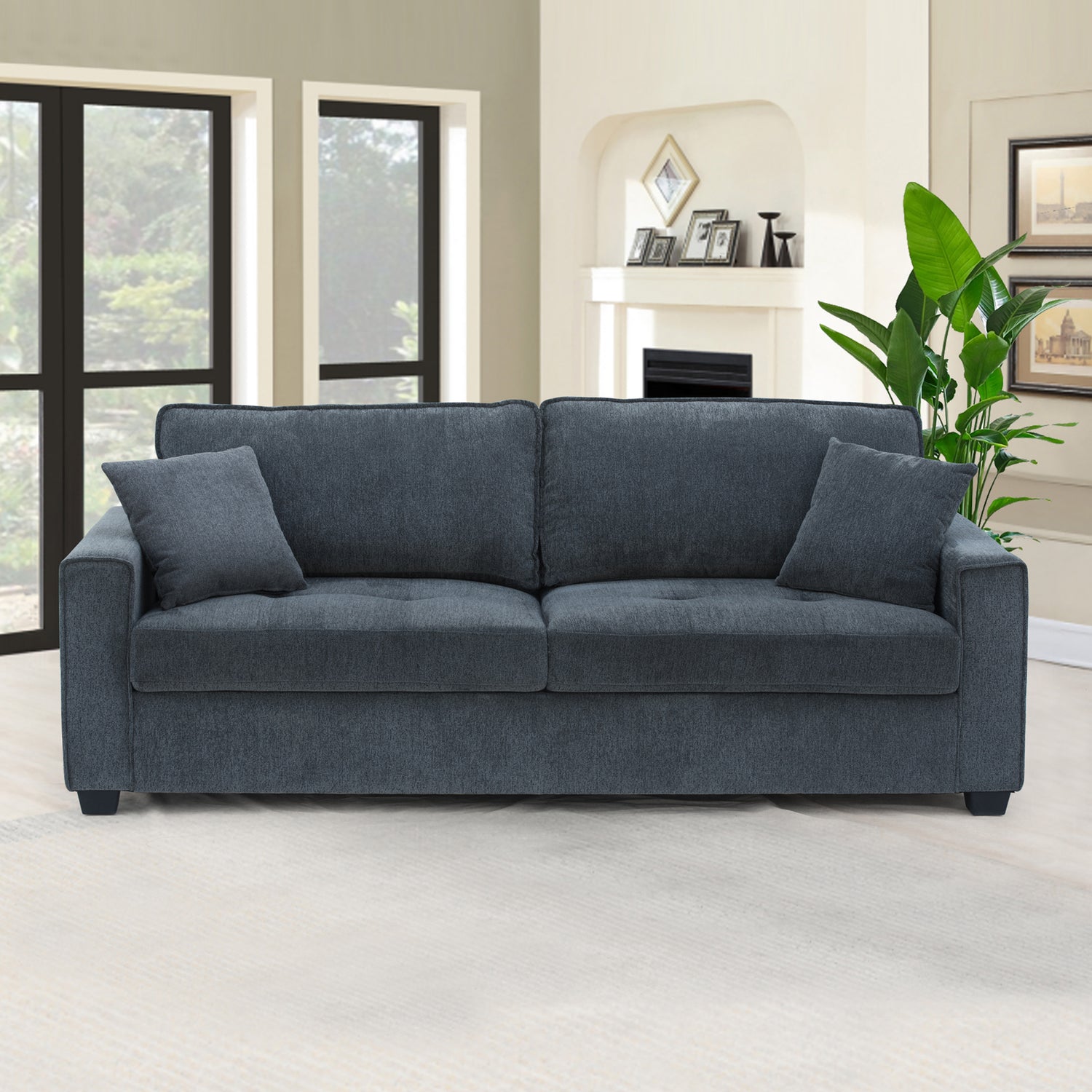 Milano 3 Seater Sofa Set Polyester Fabric Multilayer Two Pillows Attached Individual Pocket Spring