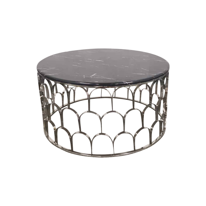 Falcon Faux Marble Stainless Silver Base Metal Frame Coffee Table