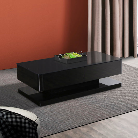 Suprilla Shiny High Glossy Coffee Table with Both Side Drawer Storage