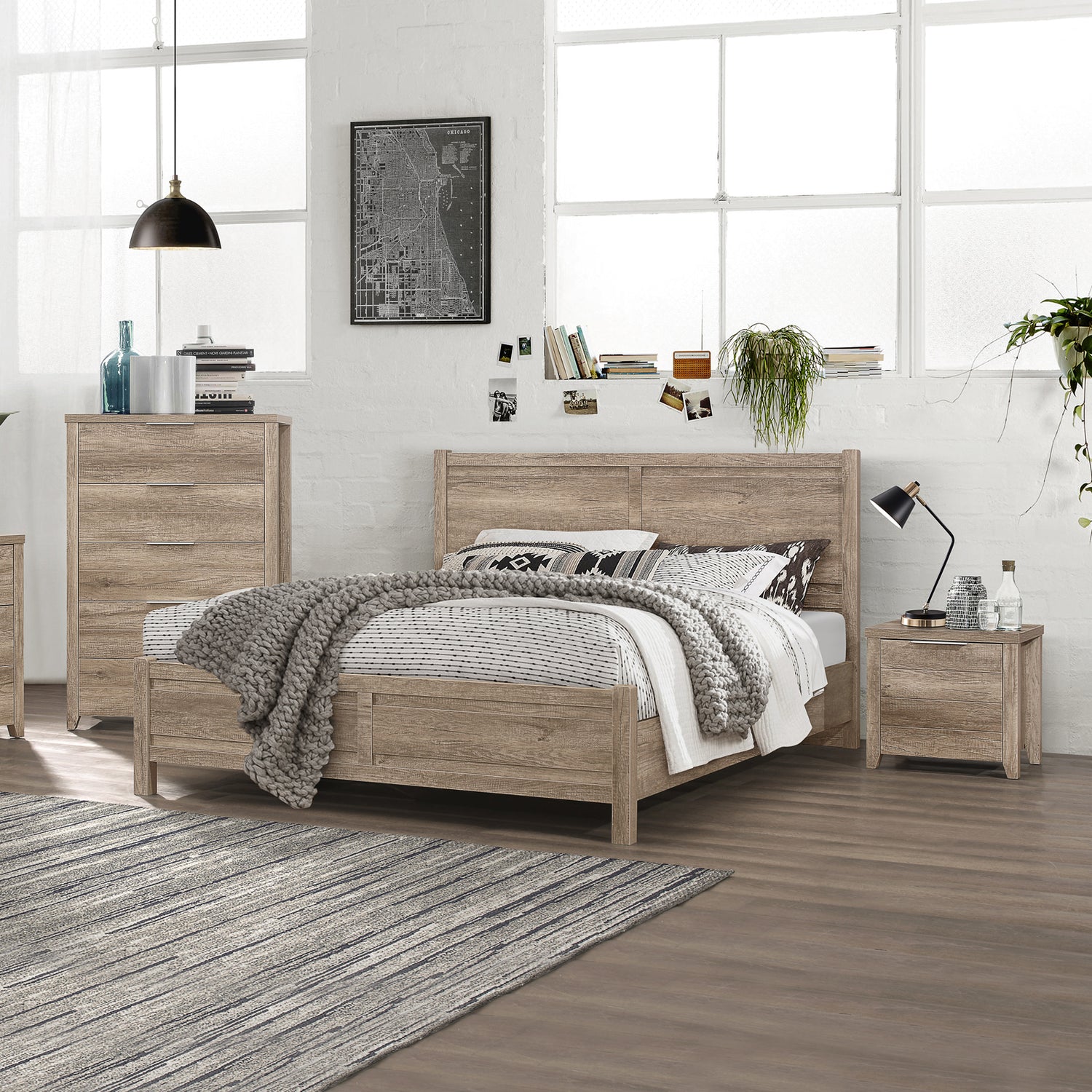 Cielo Natural Wood Like MDF Bedroom Suite 4 Pcs In Multiple Size & Colour with Tallboy