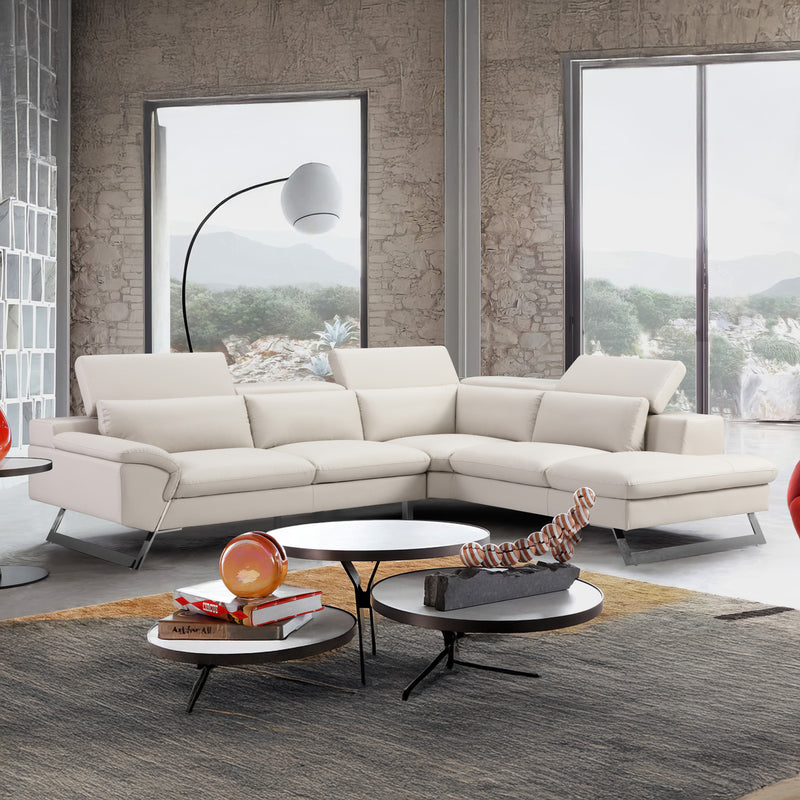 Serena White Colour Adjustable Headrest Chaise Corner Sofa