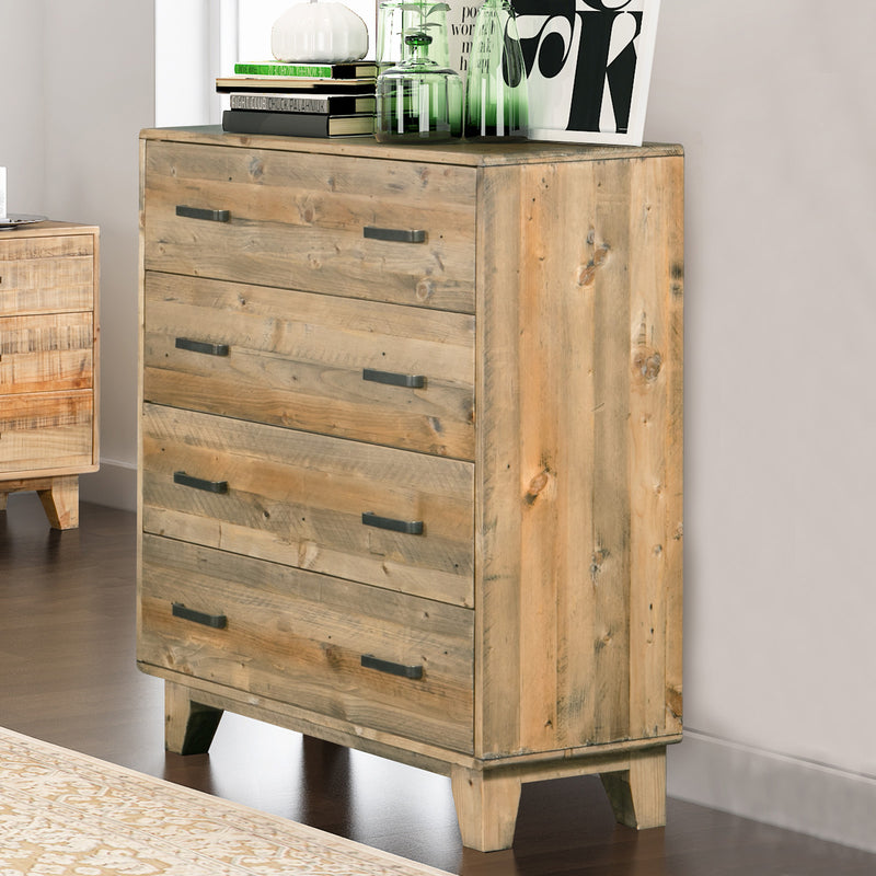 Woodland Rustic Texture 4 Drawers Tallboy In Solid Pine Timber
