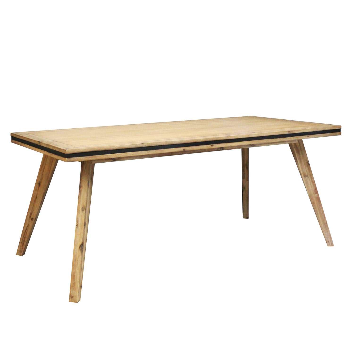 Seashore Dining Table In Solid Acacia Timber In Silver Brush Colour with Black Border