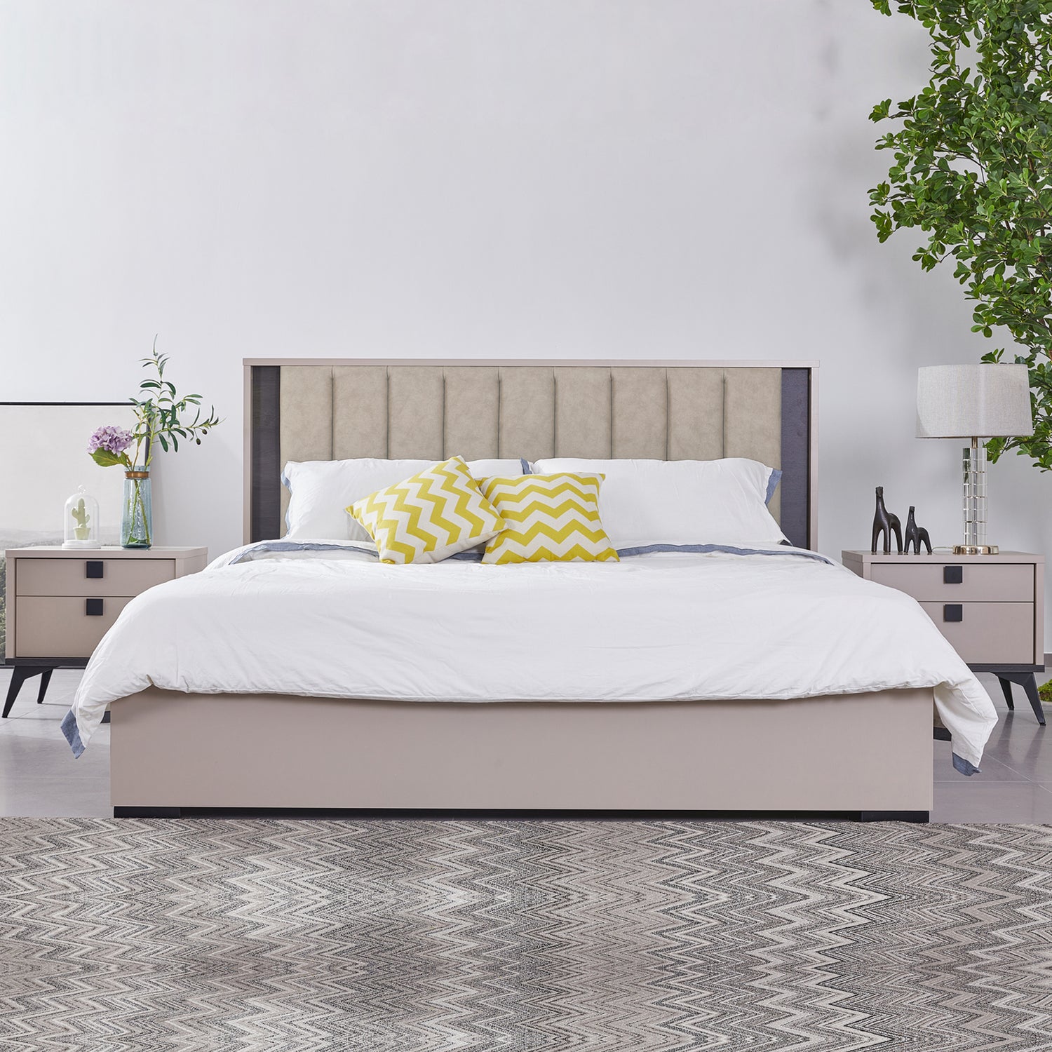 Maxwell Royal Platform Bed with Fabric Upholstery, LED Headboard, and Sturdy Construction