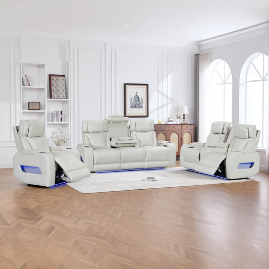 Drake 3+2+1 Seater Power Recliner Sofa Set with LED Light Wireless Charging & Storage Charging in Multiple Color